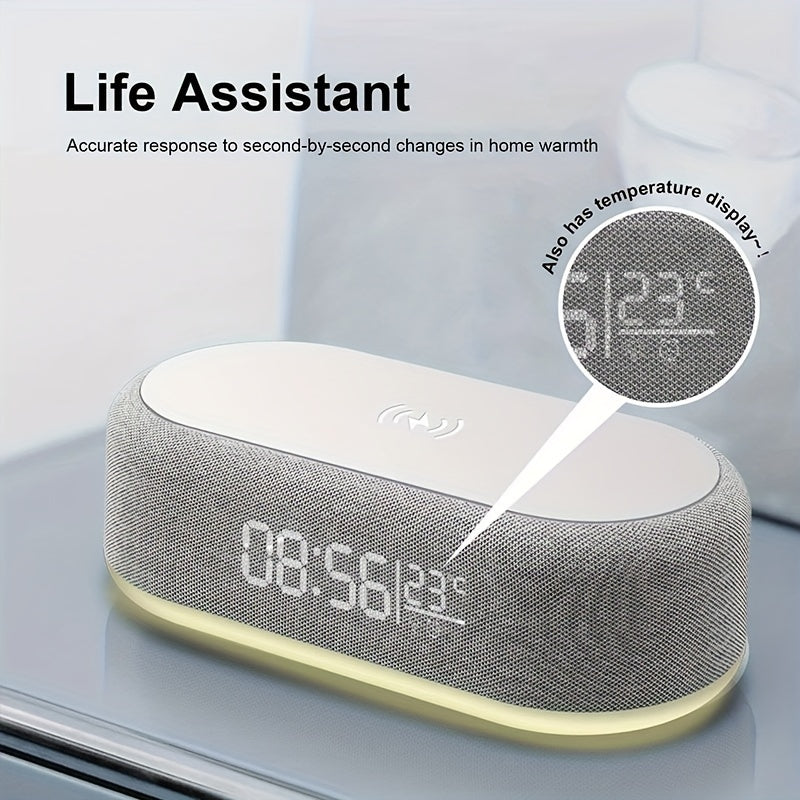 Wireless Charging Station with Alarm Lamp Night Light Clock Thermometer for iPhone and Android