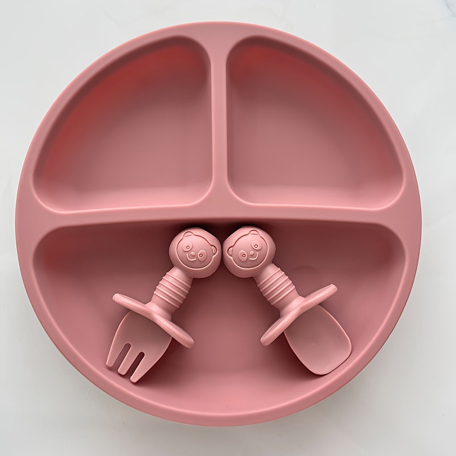 Set of 3 Silicone Baby Plates with Smile Face Design Toddler Feeding Set BPA-Free Dishwasher Safe