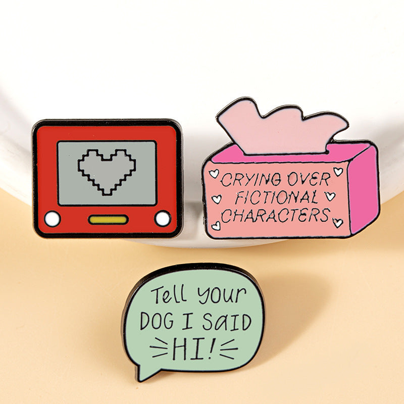 Set of 3 Cartoon Dialogue Box and Heart Brooches Alloy Pins for Clothing Backpacks Hats Gift