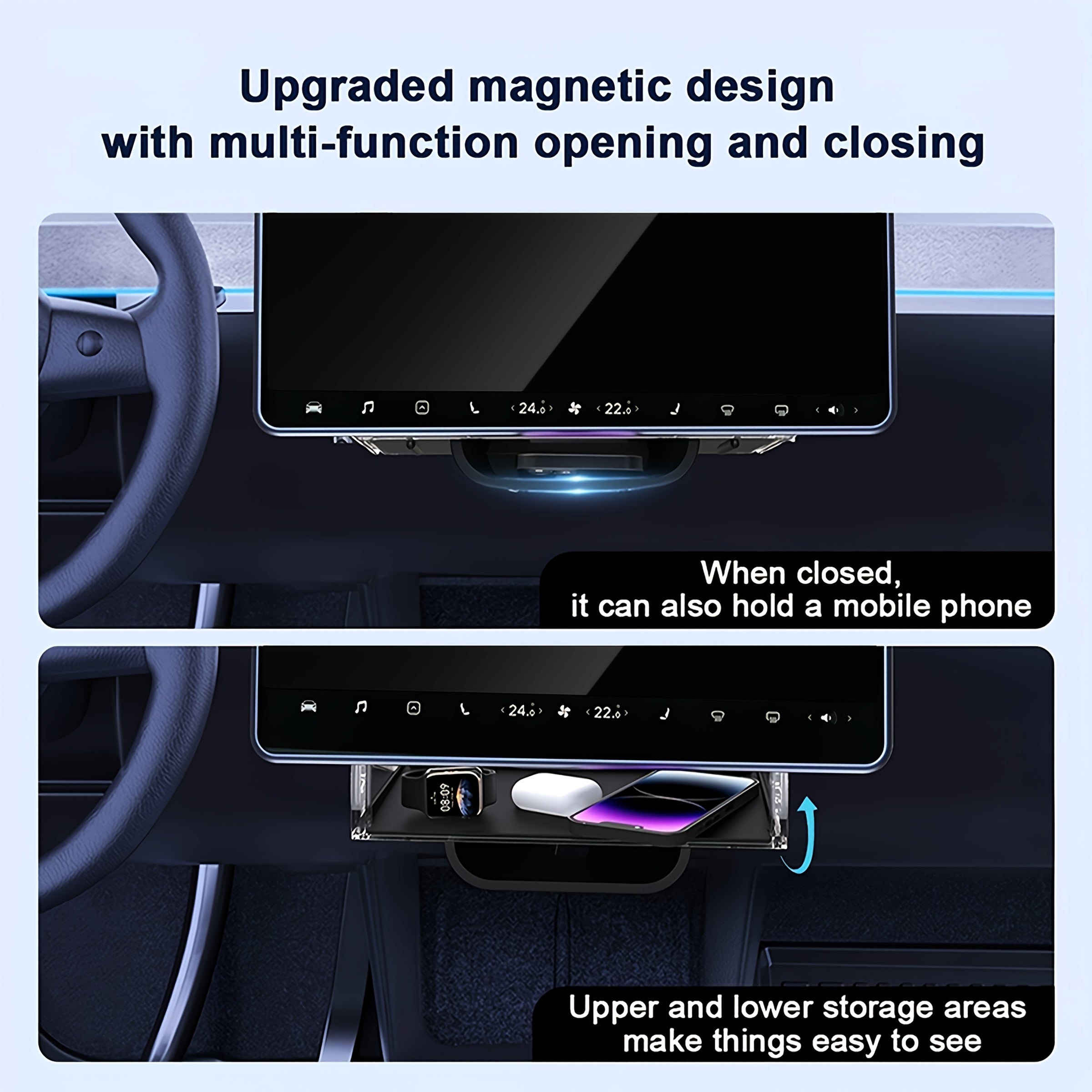 Car Interior Under-Screen Storage Box for Tesla Model Y and 3 Center Console Organizer