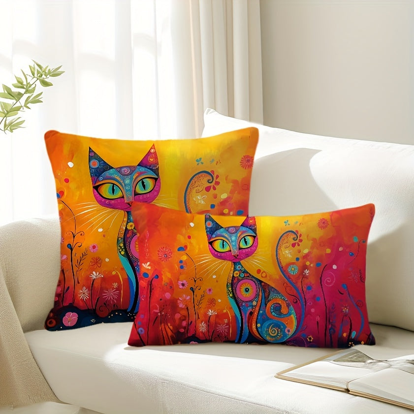 Black Cat Folk Art Throw Pillow Cover Sun Flowers 29.97x50.04cm or 44.96cm Square