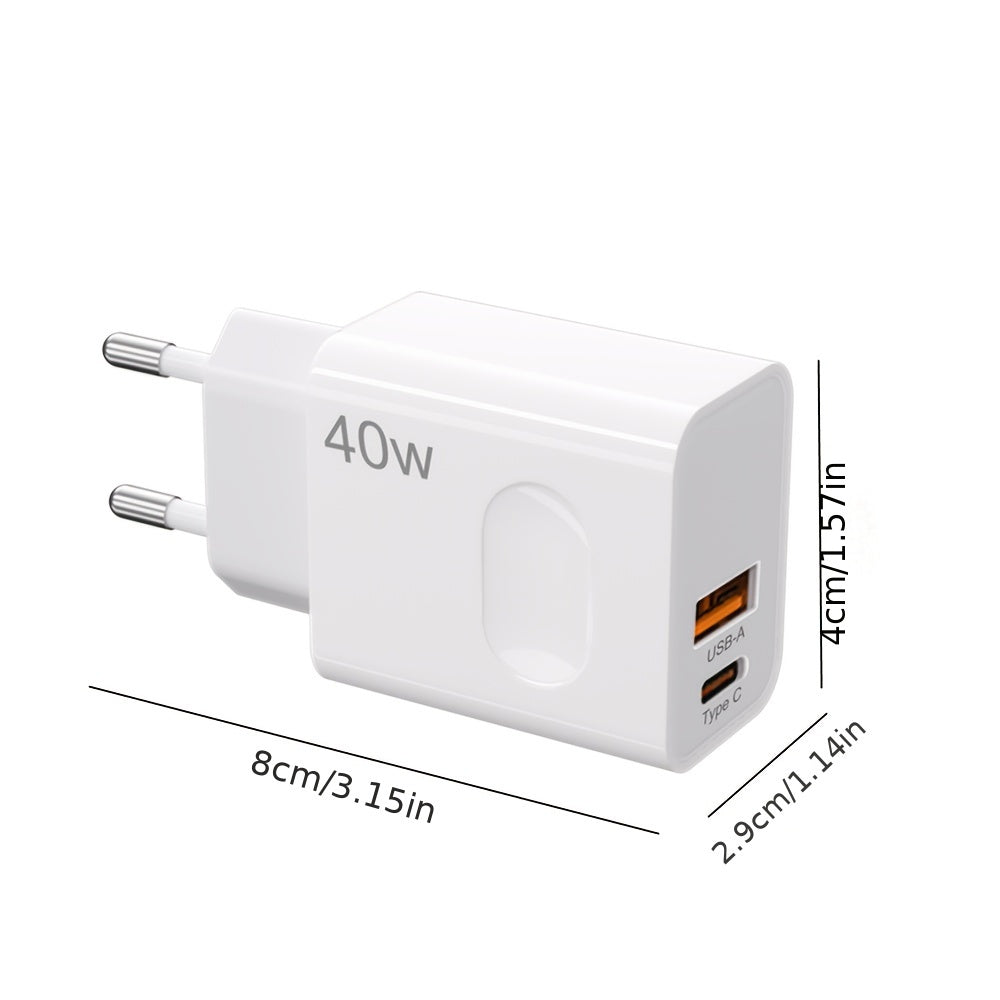40W Dual Port USB Wall Charger with QC 3.0 European Plug Fast Charging for iPhone Samsung Xiaomi Oppo Vivo