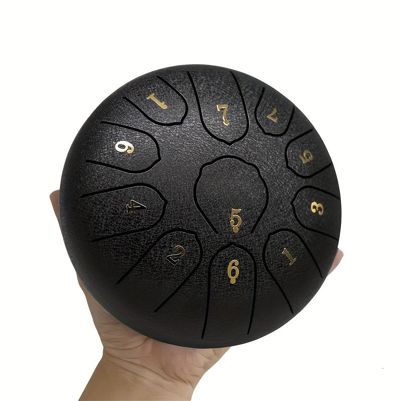 6-Inch 11-Tone Steel Tongue Drum Kit with Bag Mallets Music Book for Meditation Yoga Camping