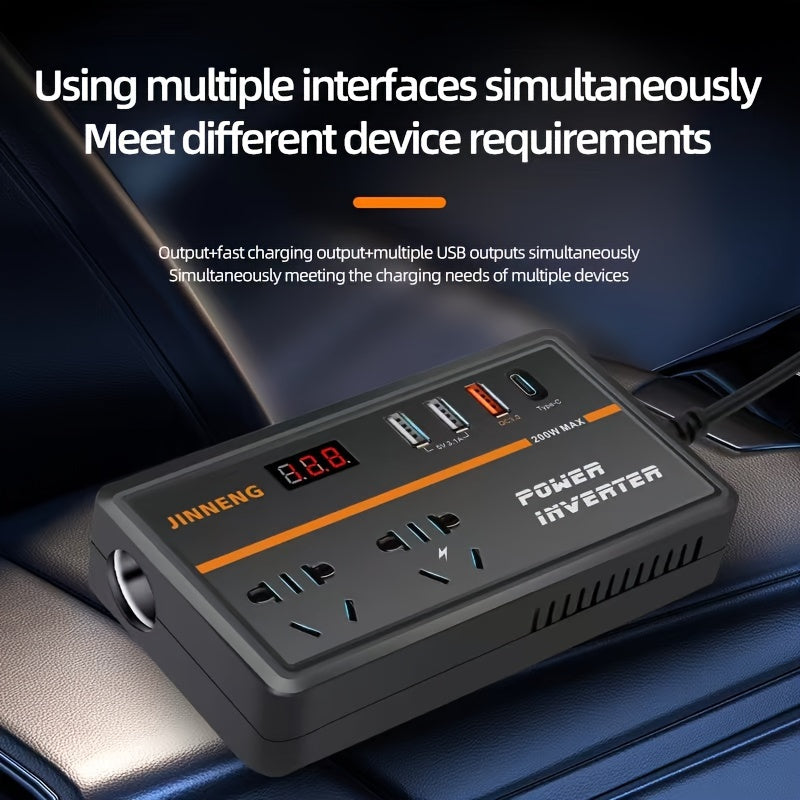 Vehicle Power Converter 12V/24V to 220V with USB Charging Digital Display