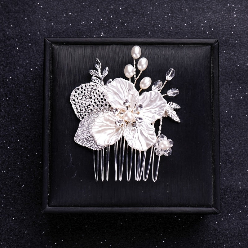 Faux Pearl and Crystal Hair Comb Wedding Bridal Hair Accessory Flower Headpiece