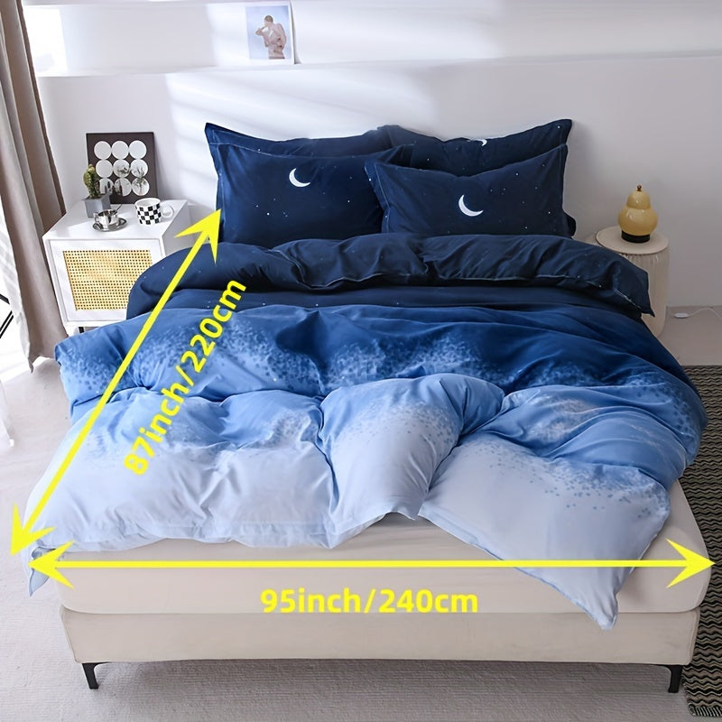Night Sky Moon Print Bedding Set 3-Piece Duvet Cover and Pillowcases for Bedroom