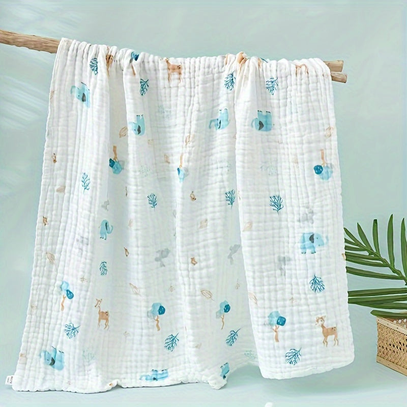 Детский хлопковый пеленальный плед 104 см дышащая шести-слойная марля с узорами в виде мультяшных персонажей и клубники