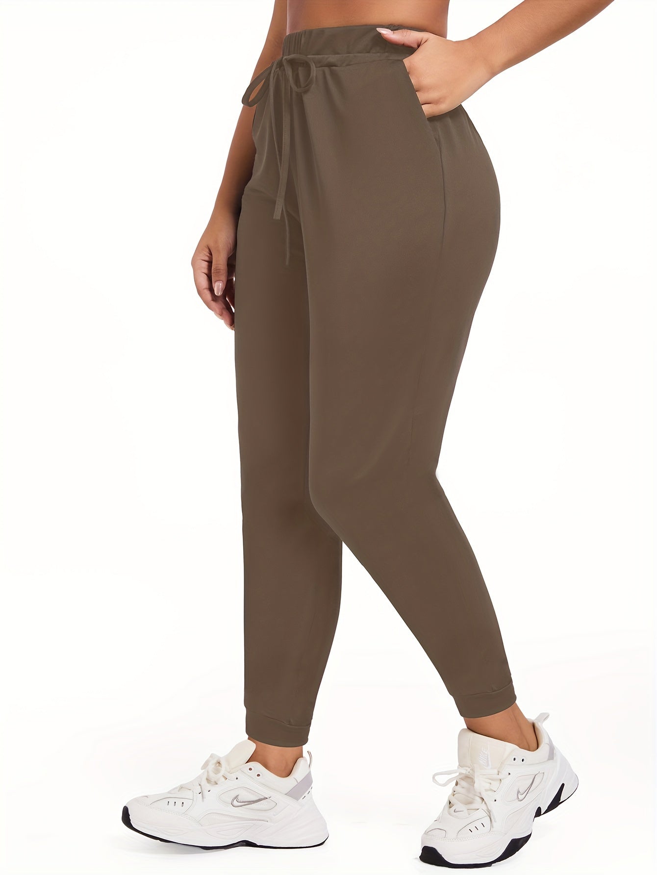 Women's Plus Size Jogger Pants Solid Color Elastic Waist Polyester Athletic Yoga Leggings