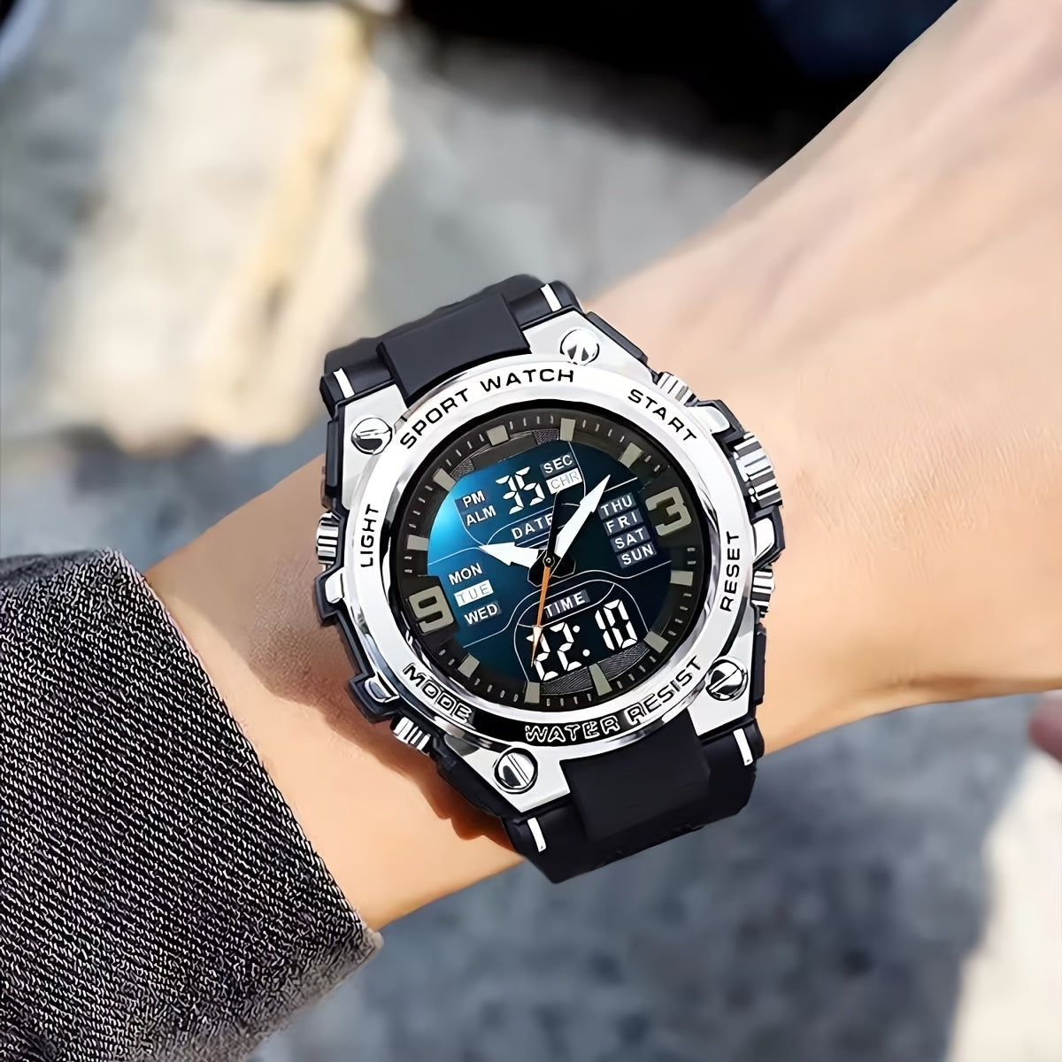 Reloj deportivo multifuncional para exteriores para hombres con diseño electrónico elegante para jóvenes