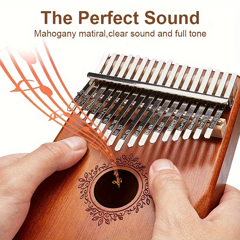 Wooden 17-Key Kalimba Thumb Piano with Learning Book for Beginners Blue Tan