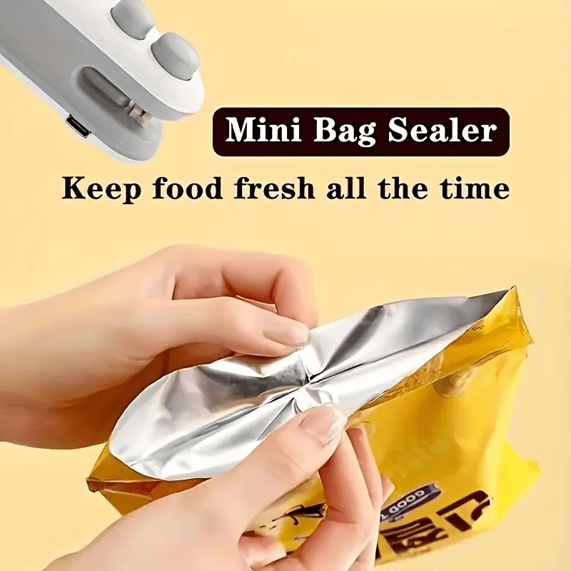 Portable USB Rechargeable Snack Bag Sealer with Cutter White Gray Kitchen Storage