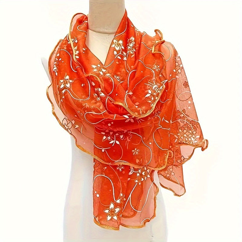 Bohemian Style Floral Embroidered Lightweight Shawl Wrap for Travel and Outdoor Use