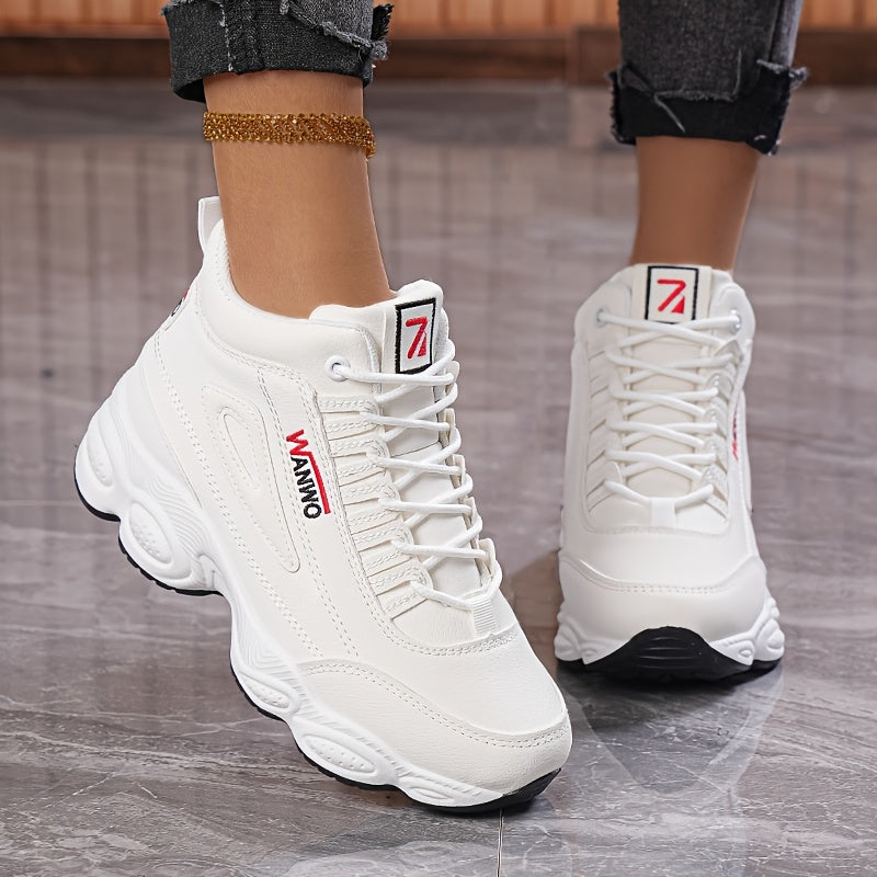 Women's White High-Top Sneakers with Rubber Sole and Breathable Fabric