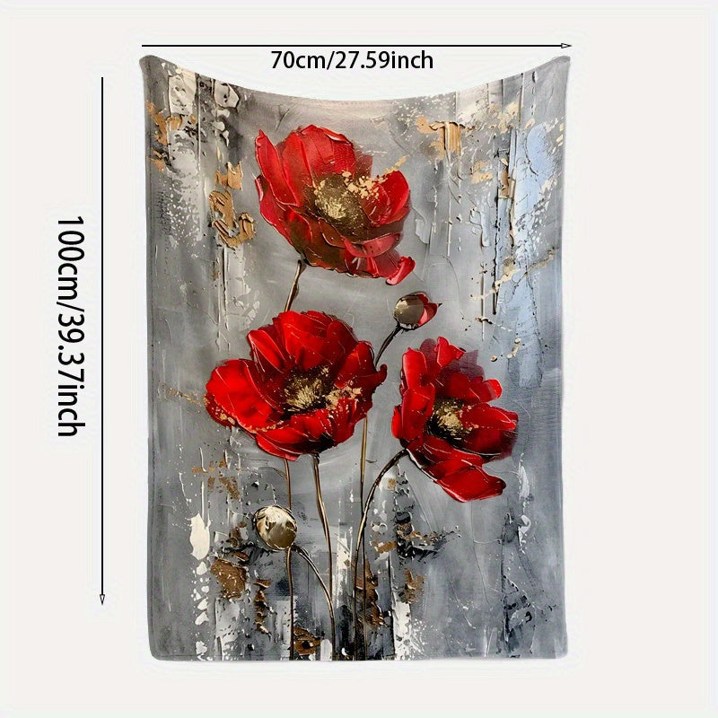 Contemporary Red Poppy Pattern Throw Blanket for Sofa Bed Travel Durable Polyester