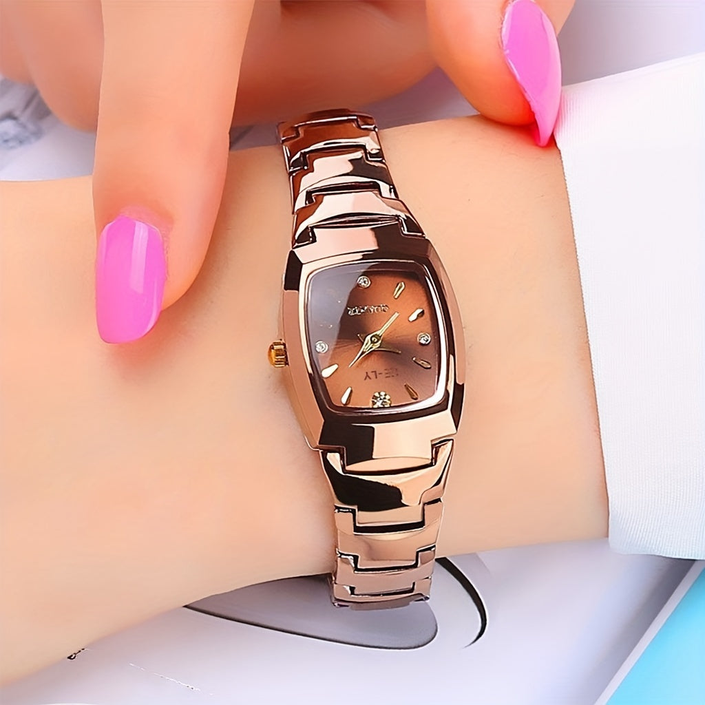 Unisex Square Rhinestone Quartz Watch with Zinc Alloy Strap and Dial