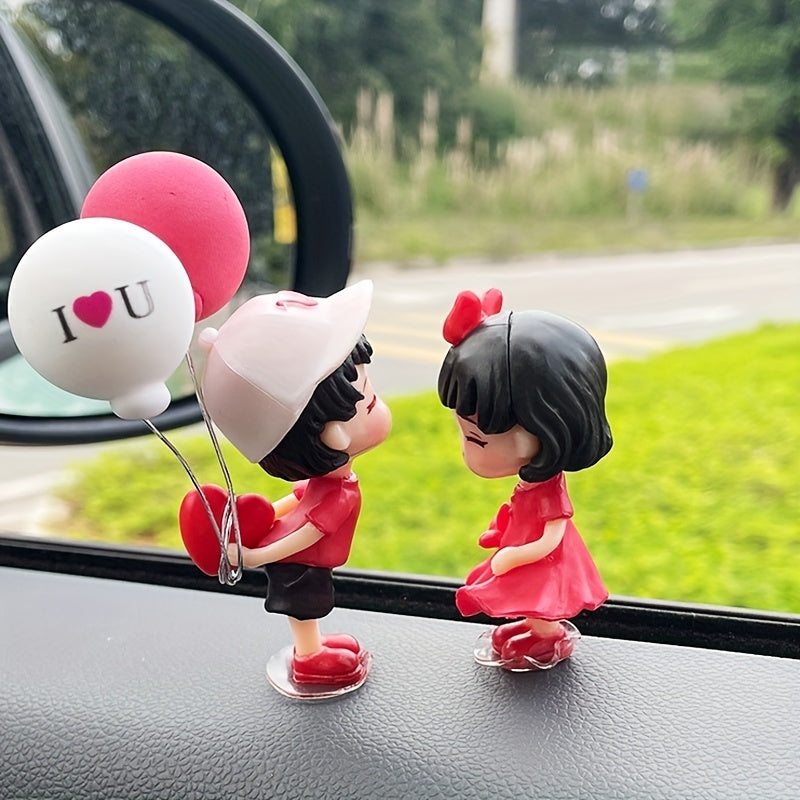 Cute Car Couple Ornaments Red Kissing Figures for Car Interior Dashboard Decor