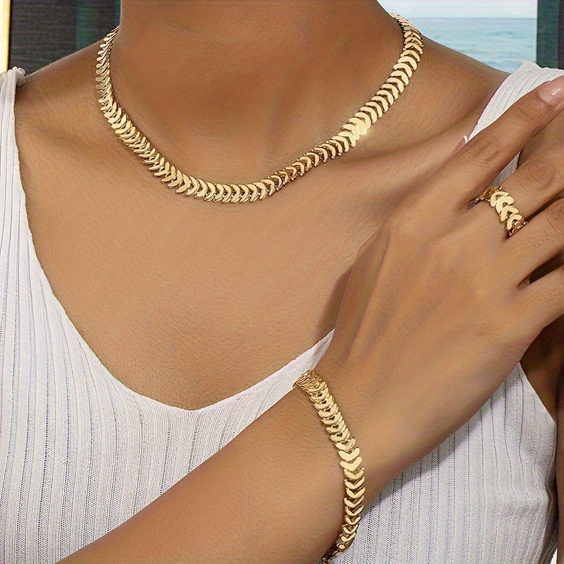Women's Hip-Hop Inspired Jewelry Set Necklace Bracelet Ring 22K Gold Plated Gift