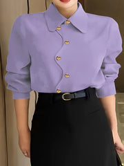 Women's Plus Size Polyester Solid Color Button Shirt