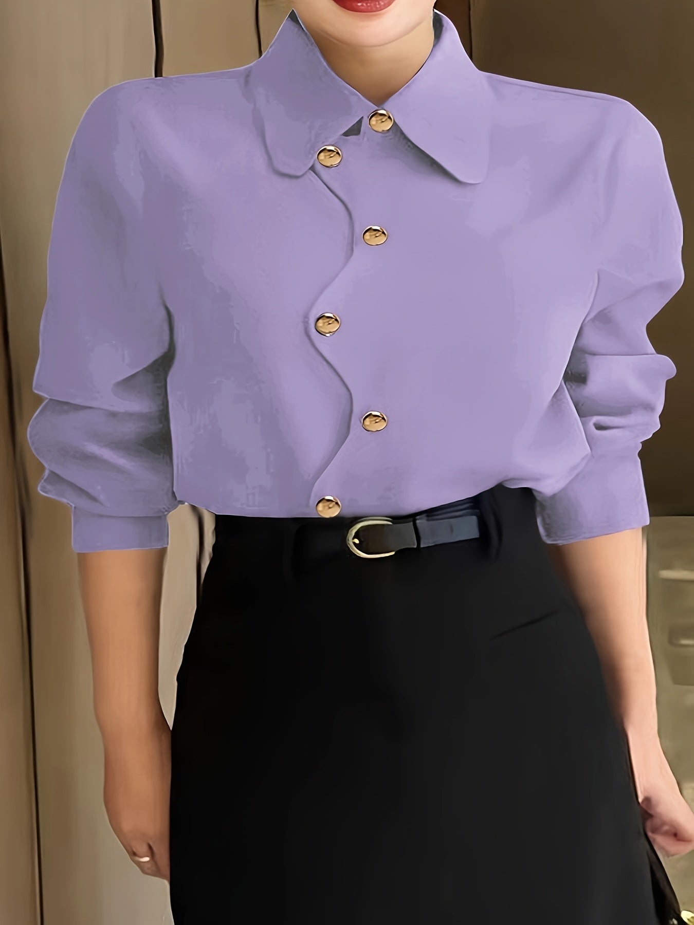 Women's Plus Size Polyester Solid Color Button Shirt