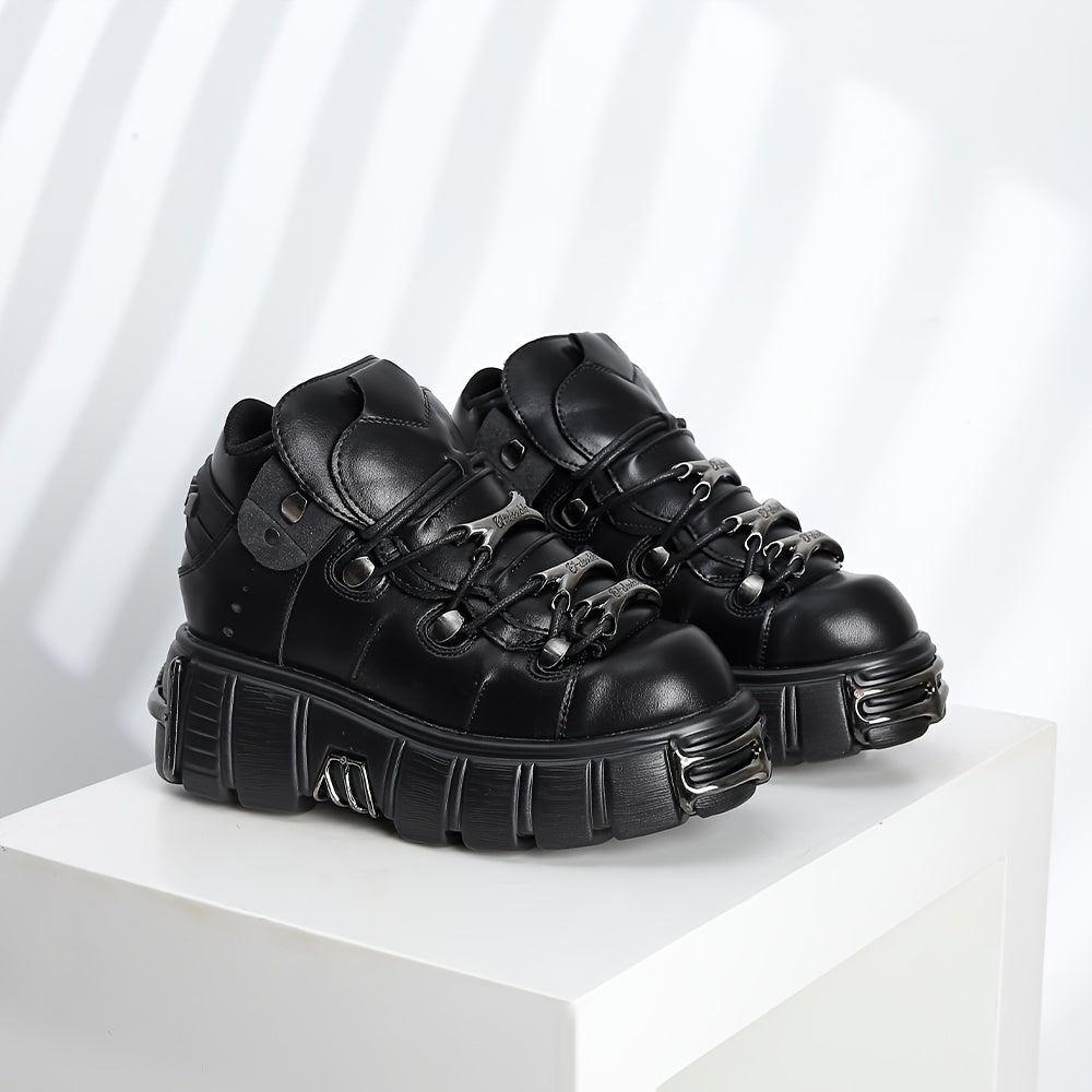 Women's Gothic Punk Ankle Boots Faux Leather Lace-Up Platform Heel