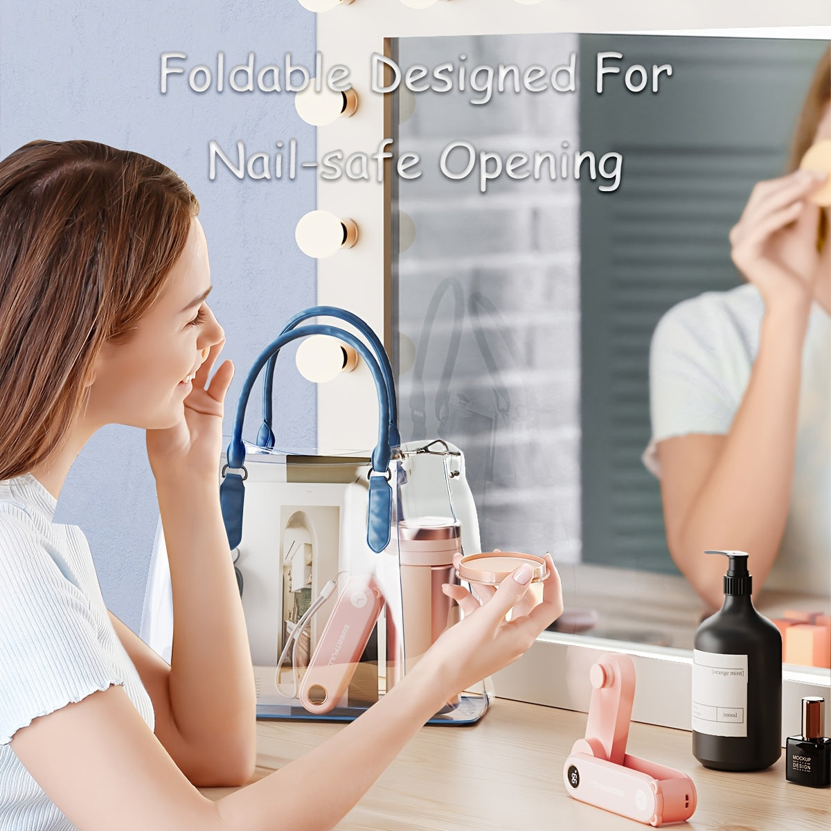 Mini Handheld USB Rechargeable Fan with LED Display and Flashlight, Portable Foldable Personal Fan