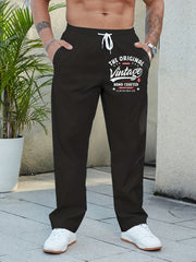 Men's Vintage Print Casual Pants for Big and Tall Men Spring Fall Polyester Drawstring All Season