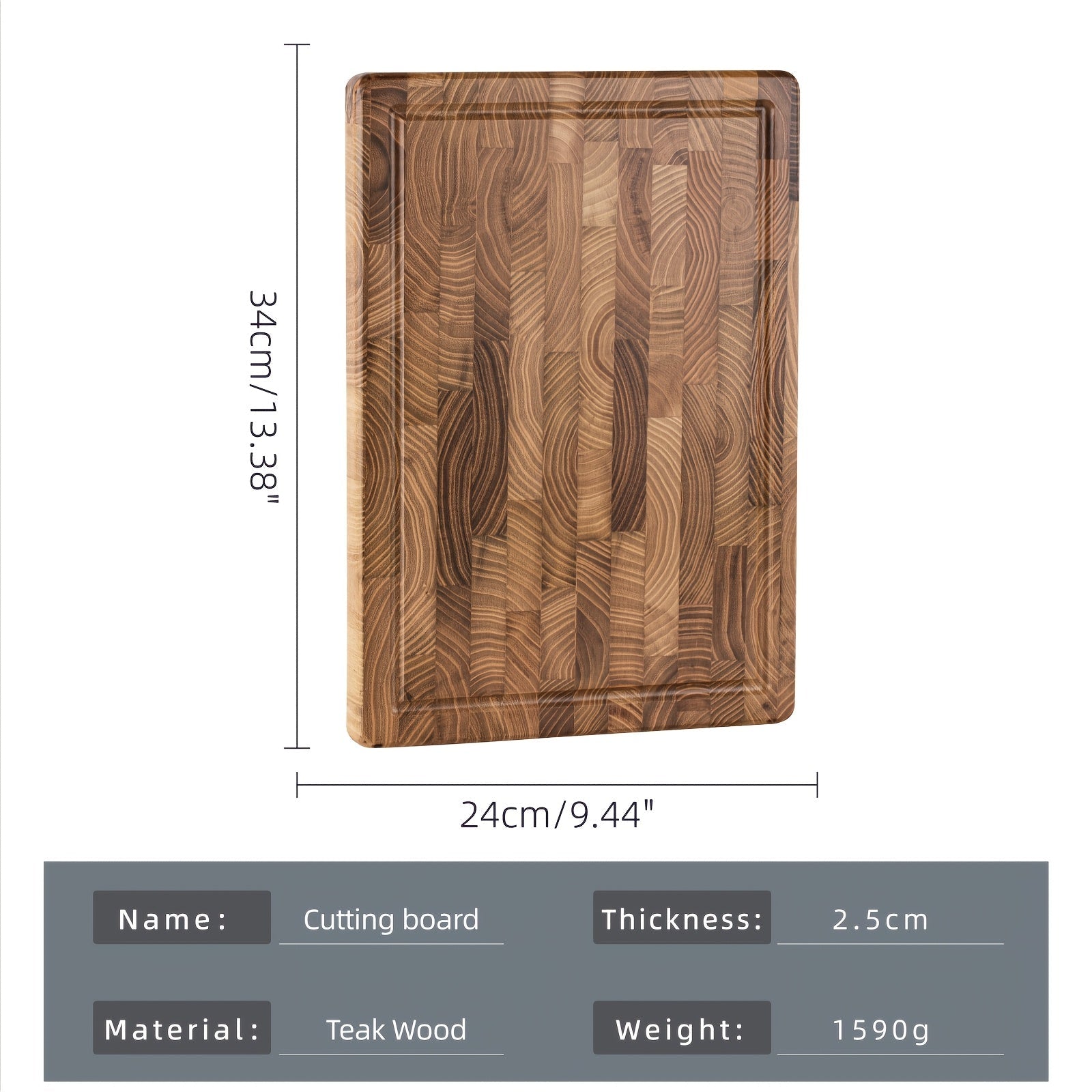 Teak Wood Cutting Board with Juice Groove and Handles, Multipurpose Kitchen Chopping Block
