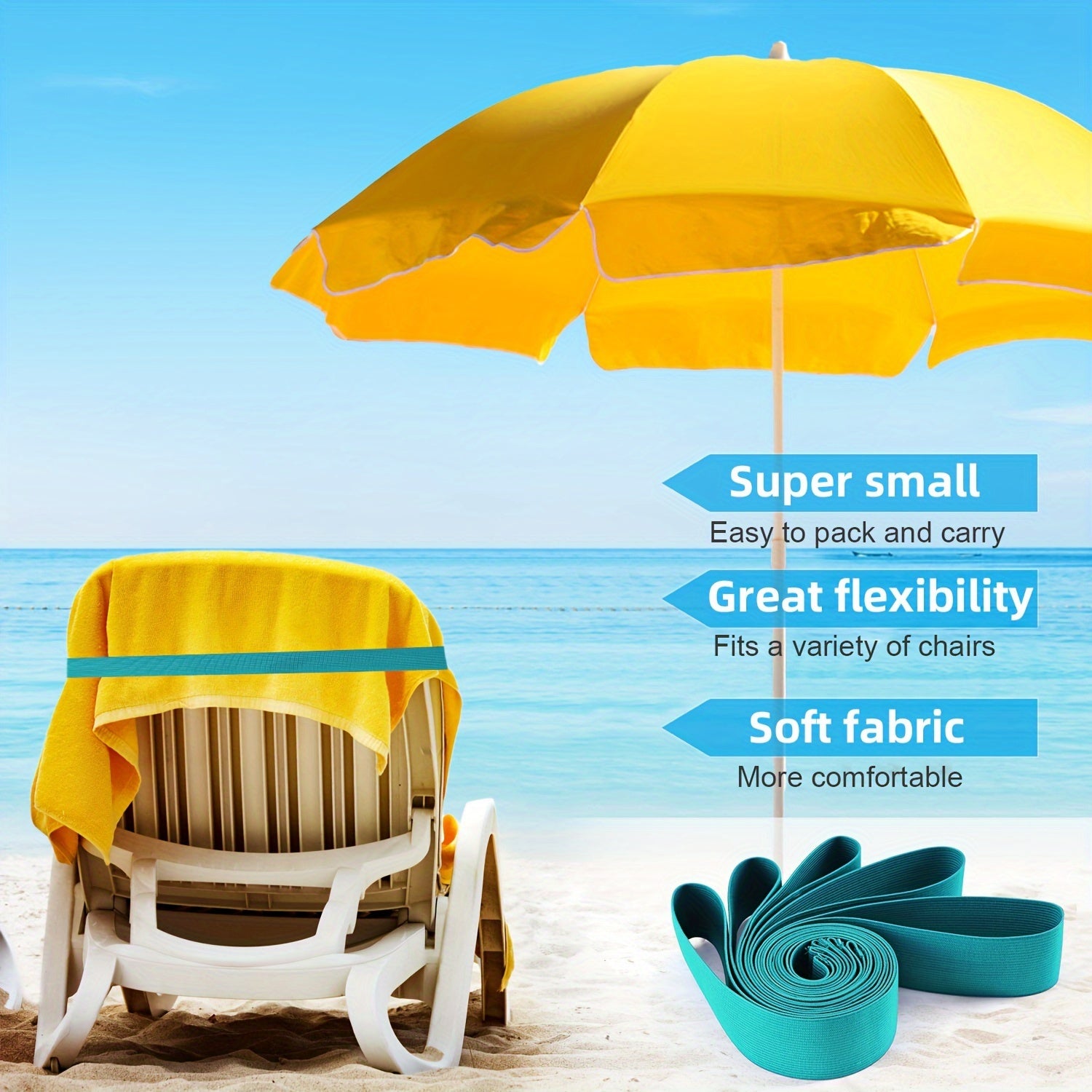 Beach Towel Band with Elastic Clamp for Chairs and Loungers Blue Stripes Expandable to 90cm