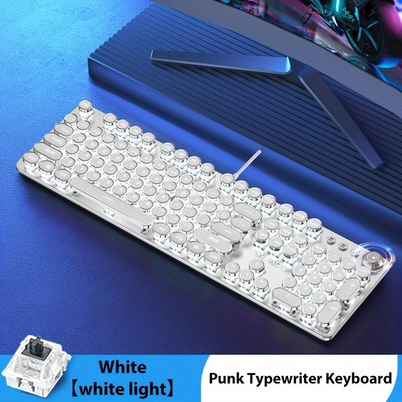 Full Size Mechanical Gaming Keyboard 104 Keys Metal Panel Backlit USB Wired with Multimedia Knob Black Switches