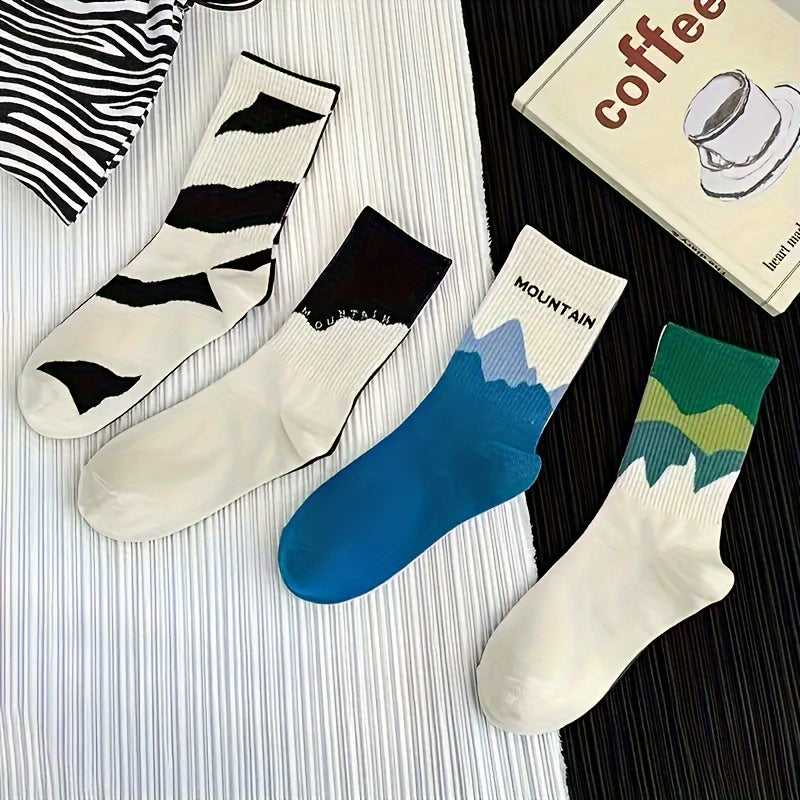 Unisex Mid-Calf Socks Gradient Pattern Knit Fabric Polyester Cotton
