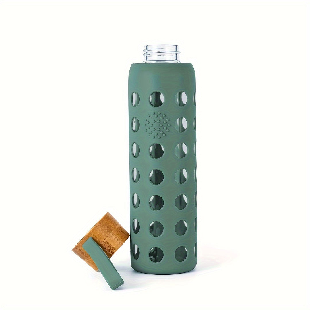 Glass Water Bottle with Silicone Sleeve and Strap Dishwasher Safe