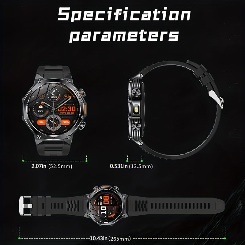 GEJIAN Erkaklar uchun LED ekranli aqlli soat, 4.32 sm HD ekran, 800mAh batareya, suvga chidamli, bir nechta sport rejimlari, simsiz qo'ng'iroq, silikon tasma - Oila va do'stlar uchun ideal sovg'a, erkaklar