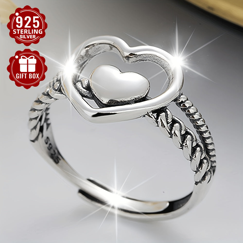 Sterling Silver Love Ring Double-Layer Hemp Lace Design Lightweight Jewelry