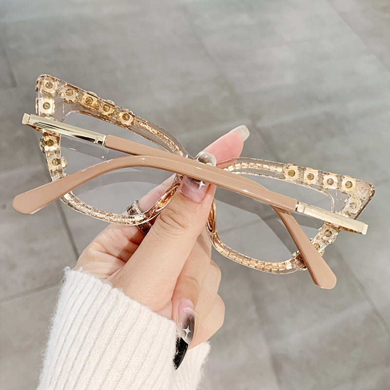 Gafas de ojo de gato azul con detalles de rhinestone, montura completa para fiestas y eventos