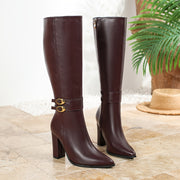 Ayollar uchun sintetik charmli o'rta uzunlikdagi qoqil va yon zippersi bilan blokli taglikli botinkalar