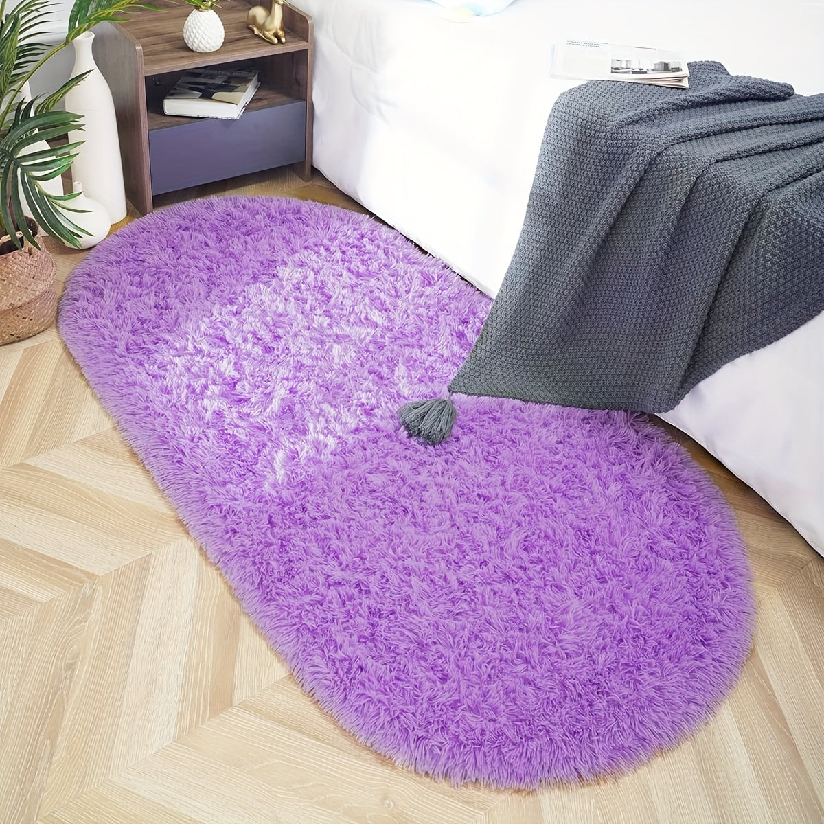 Soft Fluffy Oval Shaggy Area Rug for Bedroom Living Room with Thick Sponge