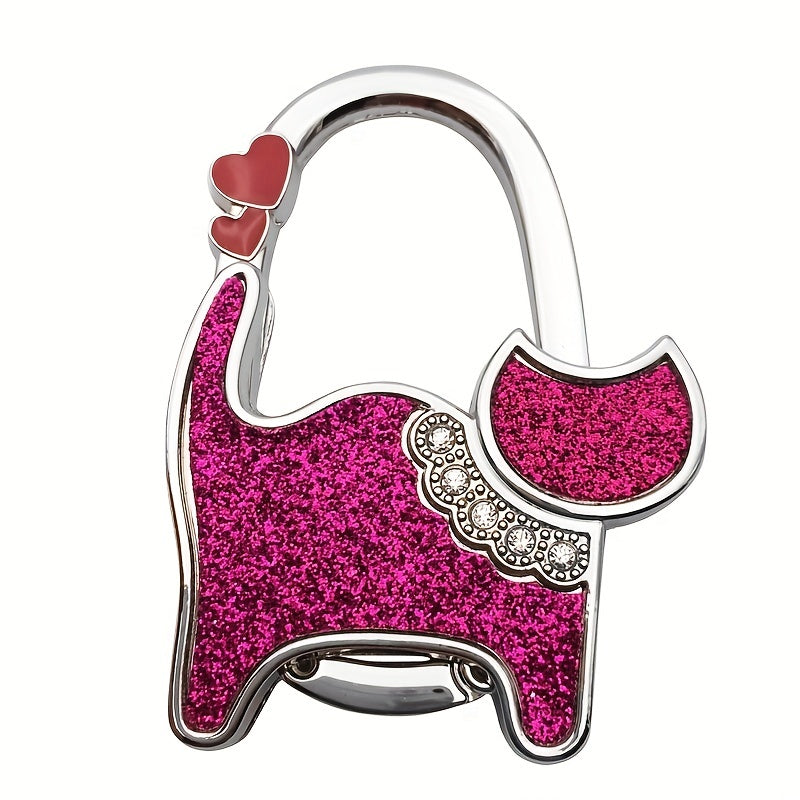 Women's Glitter Cat Design Handbag with Foldable Inner Table and Hook