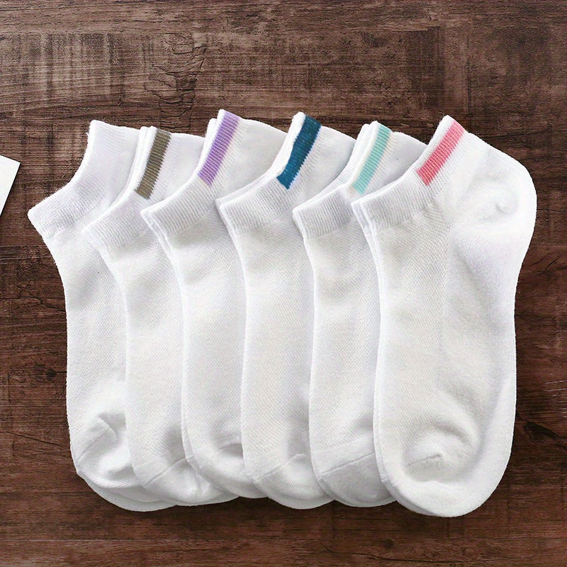 Women’s Striped Ankle Socks 6 Pairs Lightweight Cotton Blend Casual Hosiery
