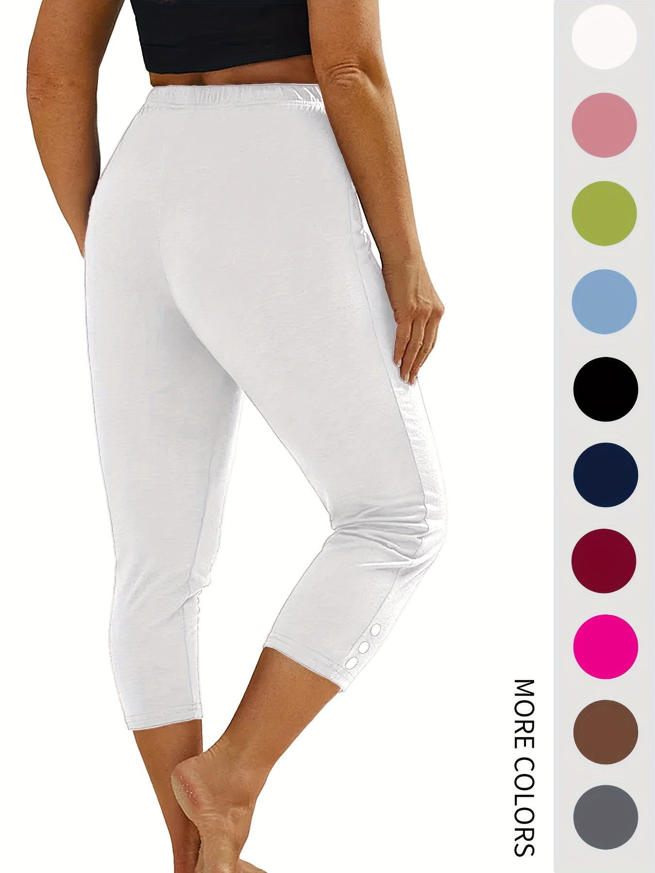 Leggings de mujer talla grande tipo Capri de alta elasticidad, color sólido, para yoga y correr, 5 piezas