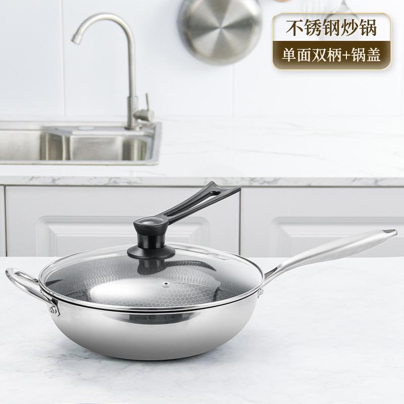 Non-Stick Stainless Steel Frying Pan with Honeycomb Design 3-Layer Less Smoke Cooking Pan