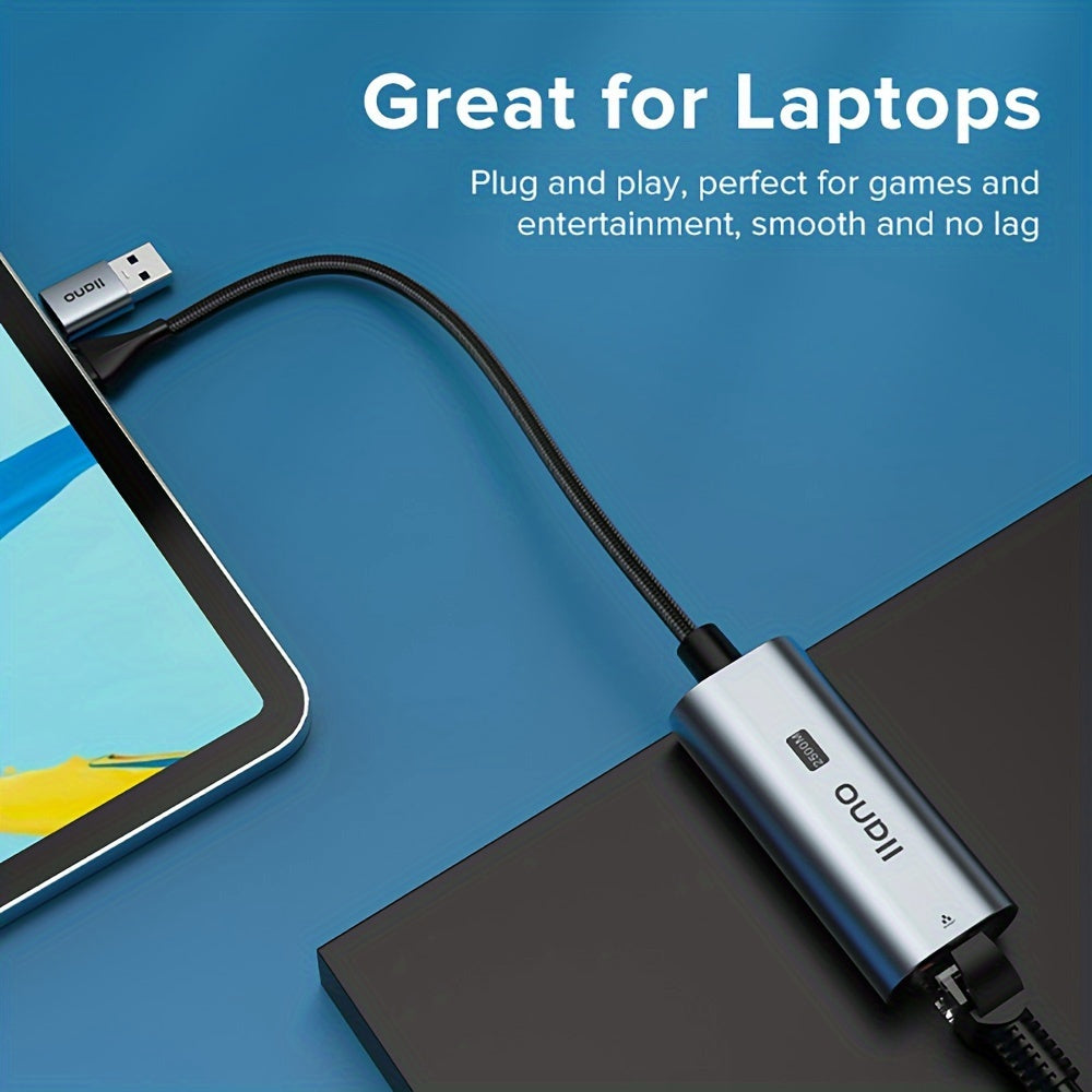 USB 3.1 to RJ45 Gigabit Ethernet Adapter for Gaming and Streaming Aluminum Alloy Network Converter