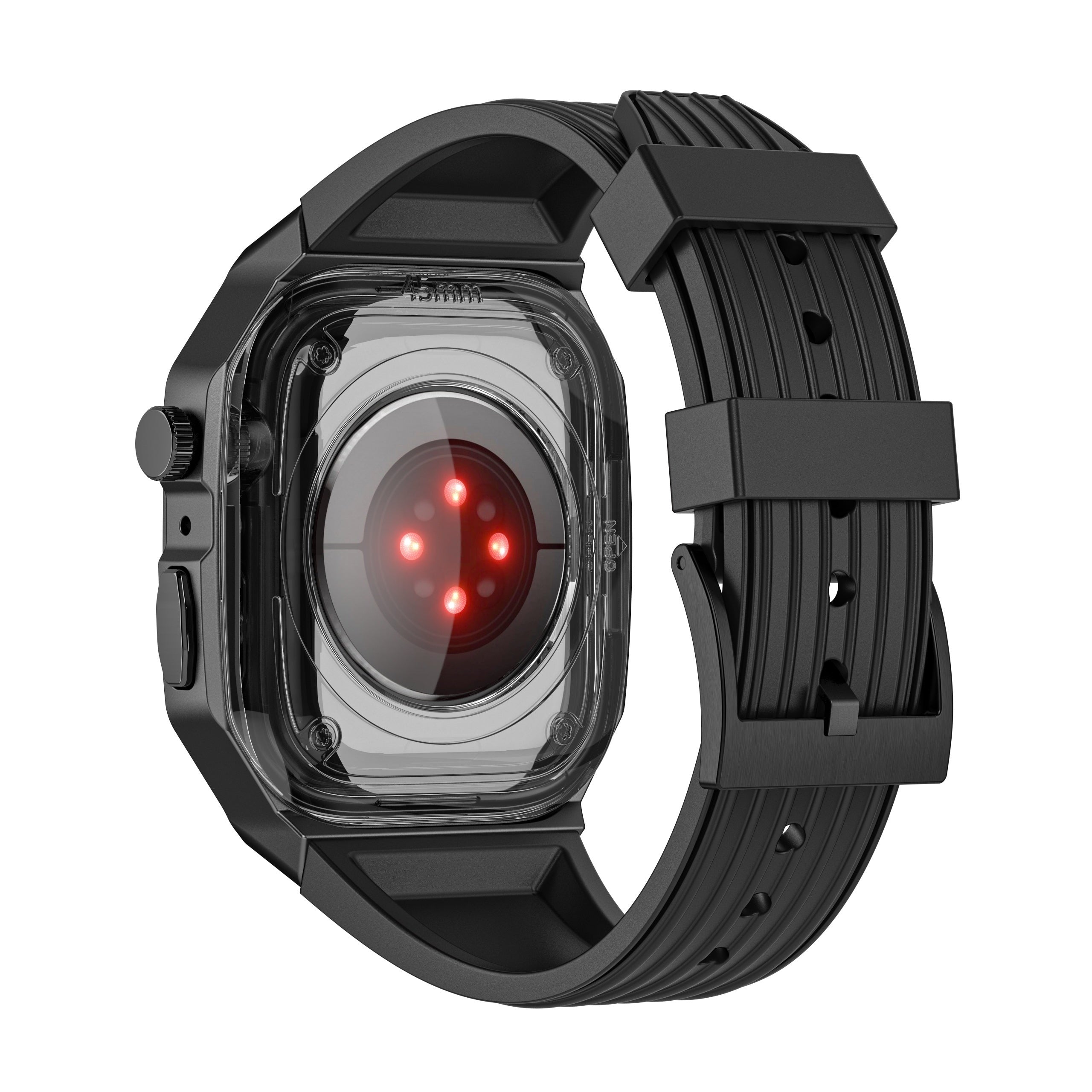 TPU Watch Band with Case for IWatch Series 9/8/7/6/5/4 45mm Rugged Strap with Metal Bumper Cover