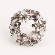 Vintage Floral Brooch with Rhinestones and Enamel Leaf Garland for Women