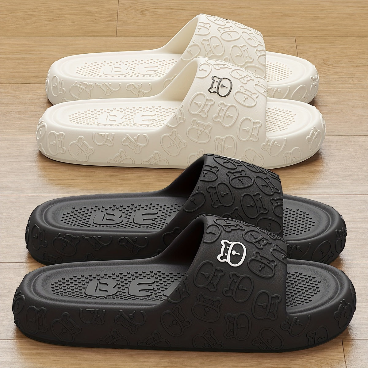 Unisex EVA Slides Casual Cartoon Bear Open Toe Slip-On Indoor Outdoor Sandals