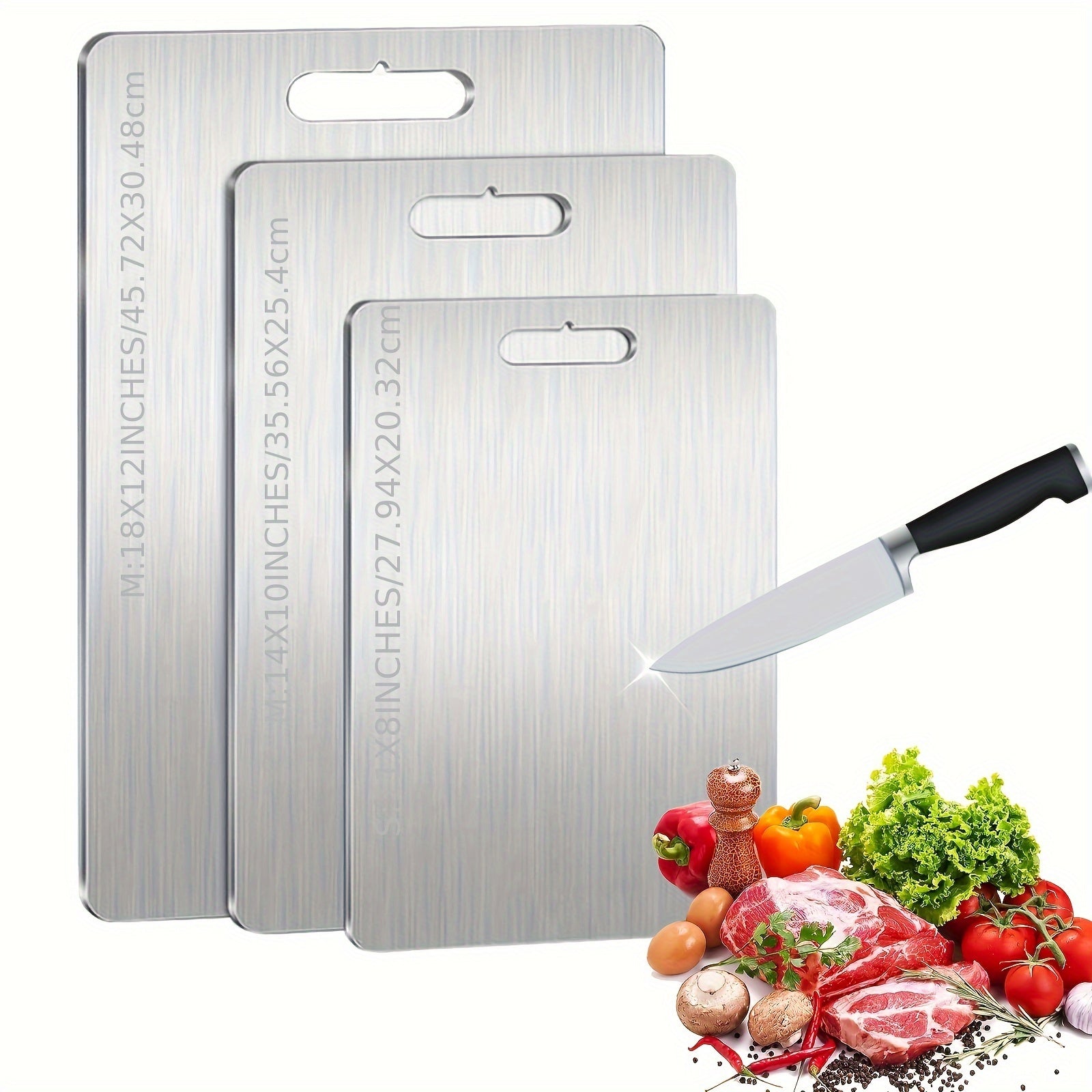 Stainless Steel Chopping Block with Handle Kitchen Food-Safe Cutting Surface
