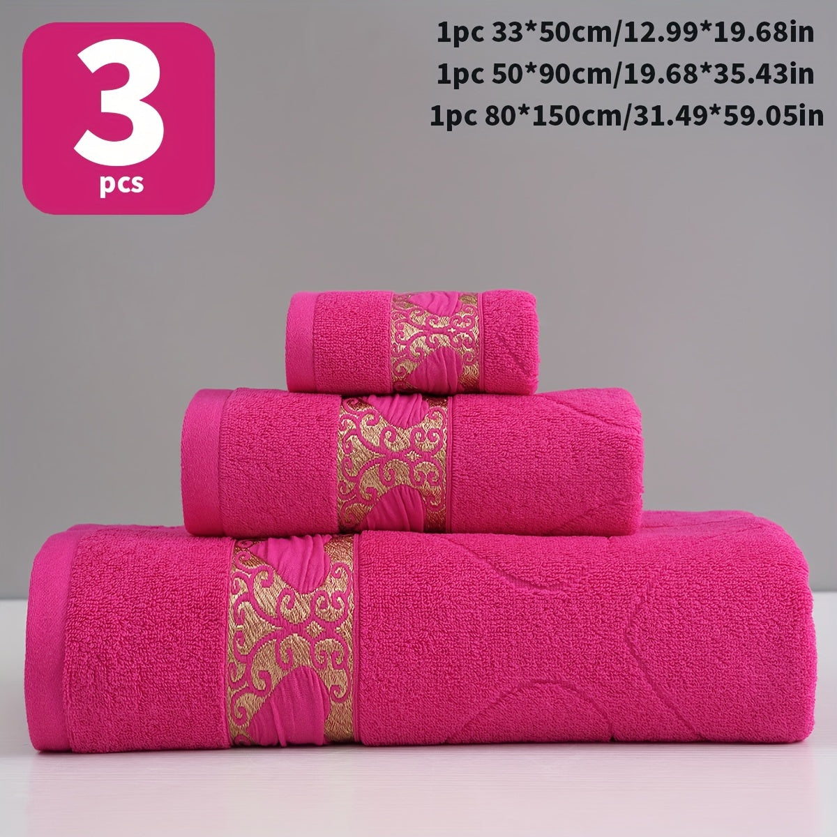 Cotton Jacquard Towel Set 3 Pieces Includes Washcloth Hand Towel Bath Towel Absorbent Quick-Drying Soft