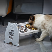 Stainless Steel Cat Feeding Station with Adjustable Tilted Bowls and Water Dish