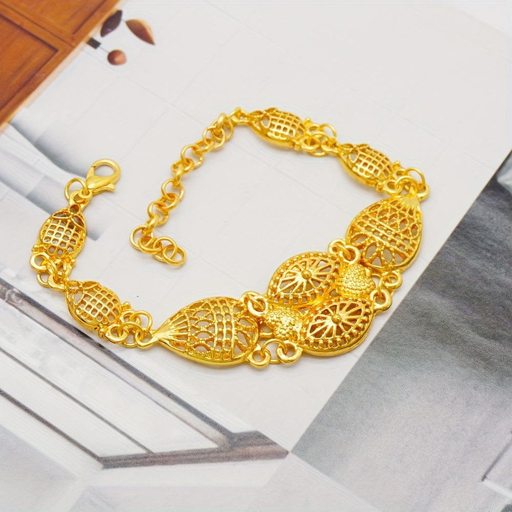 Vintage Bohemia Zinc Alloy Jewelry Set with Hollow Flower Necklace and Dangle Earrings