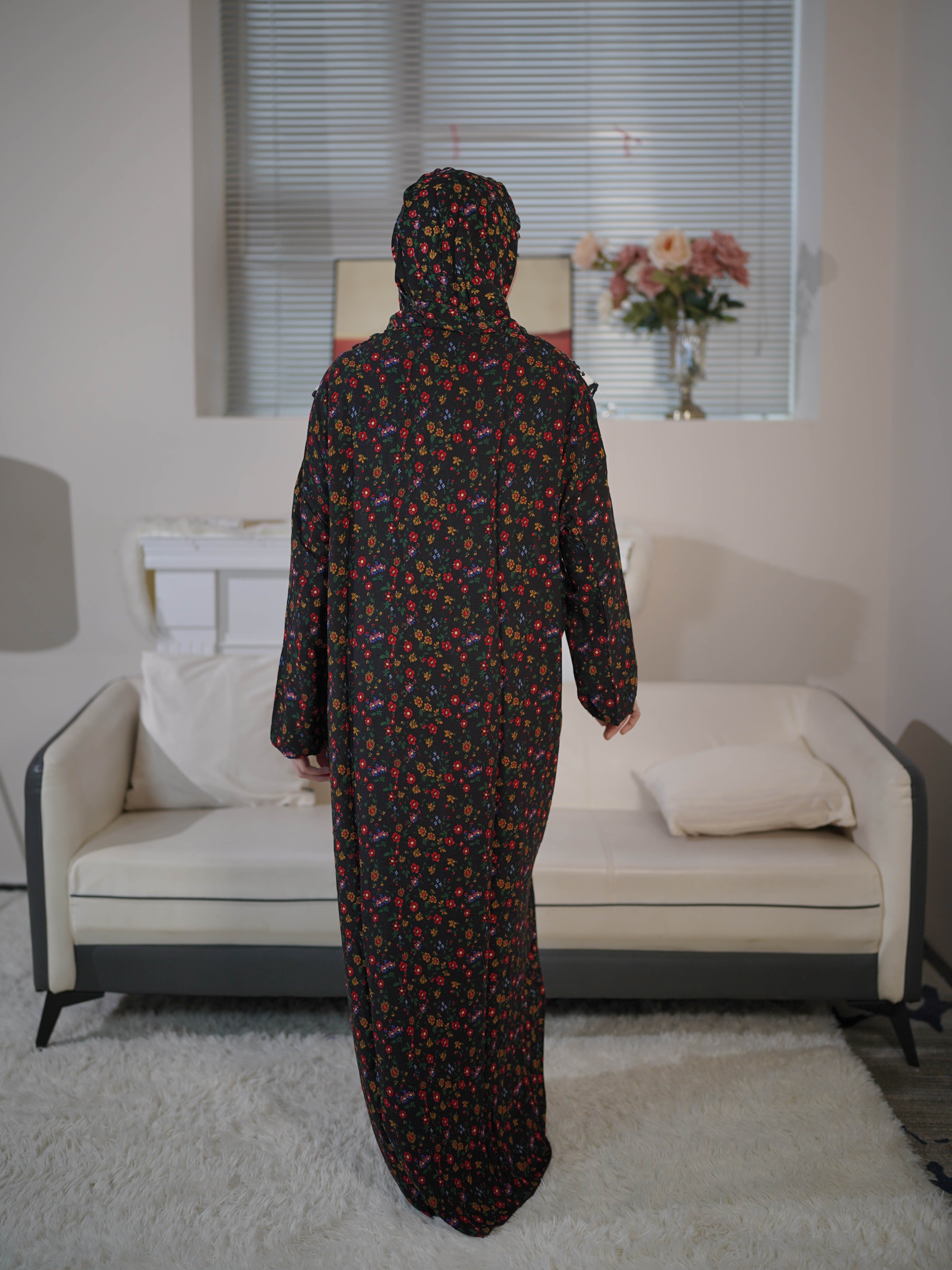 Vestido abaya para mujer, de rayón con estampado floral, con capucha, ropa modesta islámica para oración