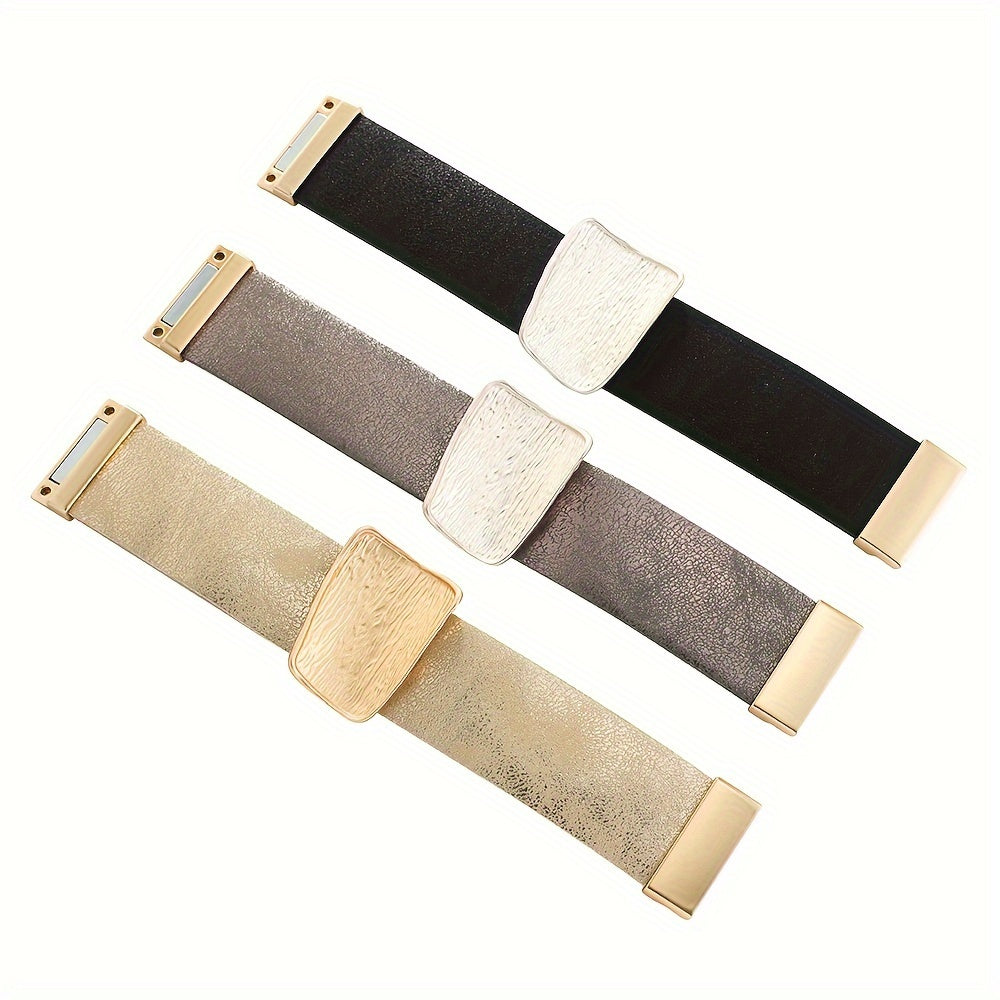 Boho Style 14K Gold Plated Alloy Bangle with Leather Design and Magnetic Clasp